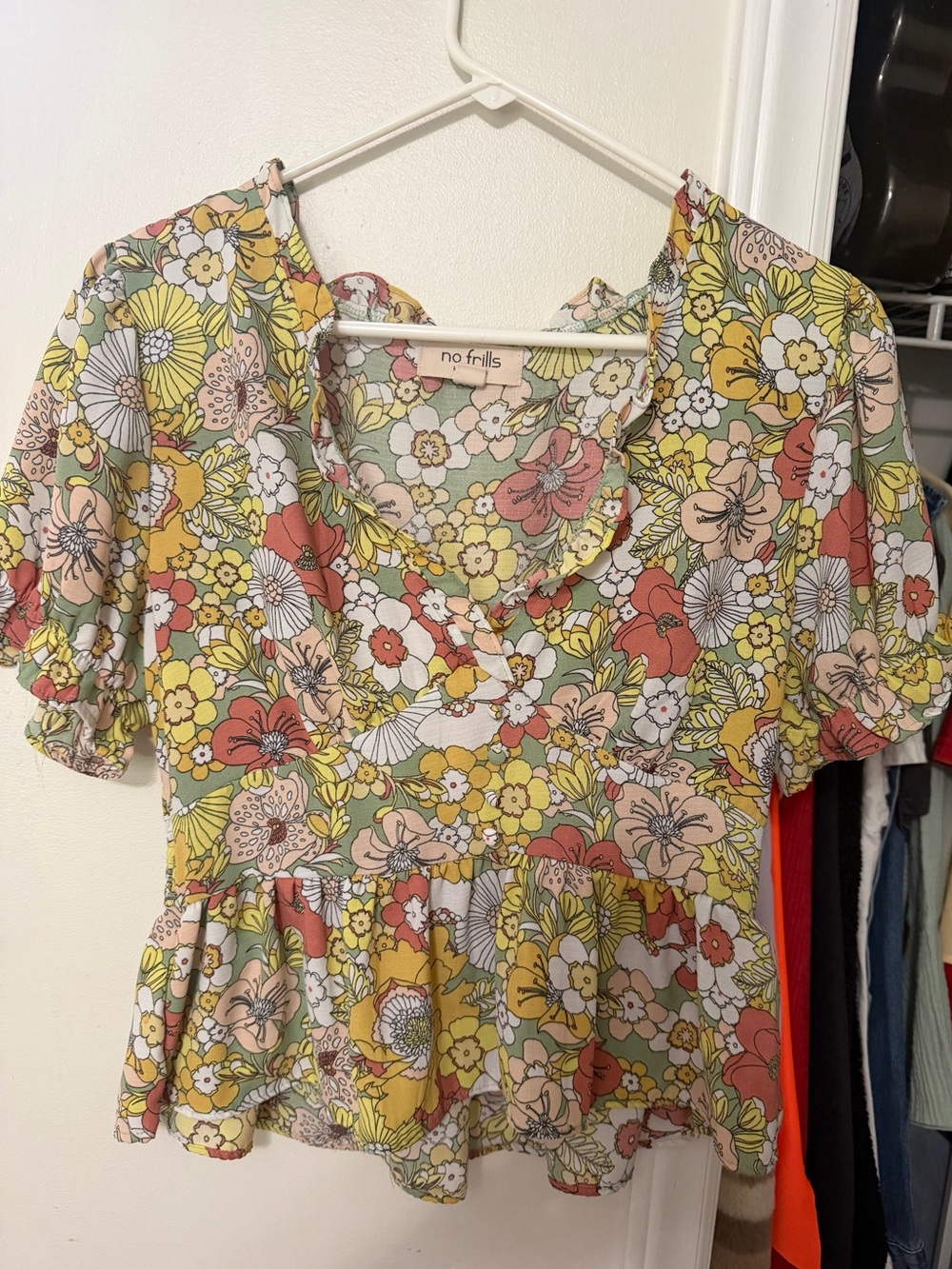 No Frills Yellow Multi Floral Peplum Blouse